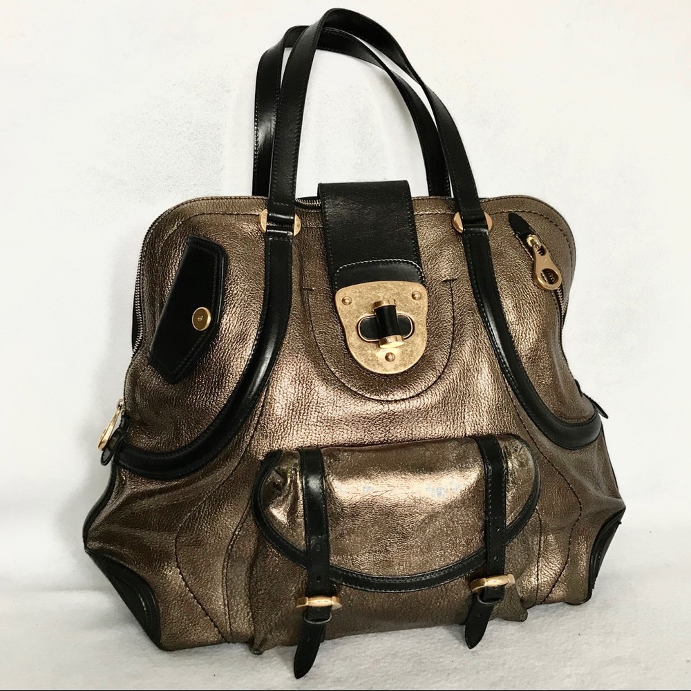 🎭 SOLD 🎭 ALEXANDER McQUEEN Bronze Flapper Tote - Picture 1 of 7